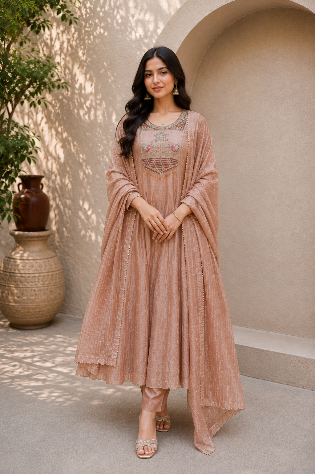 Premium Blush Pink Embroidered Anarkali Kurta Set with Dupatta