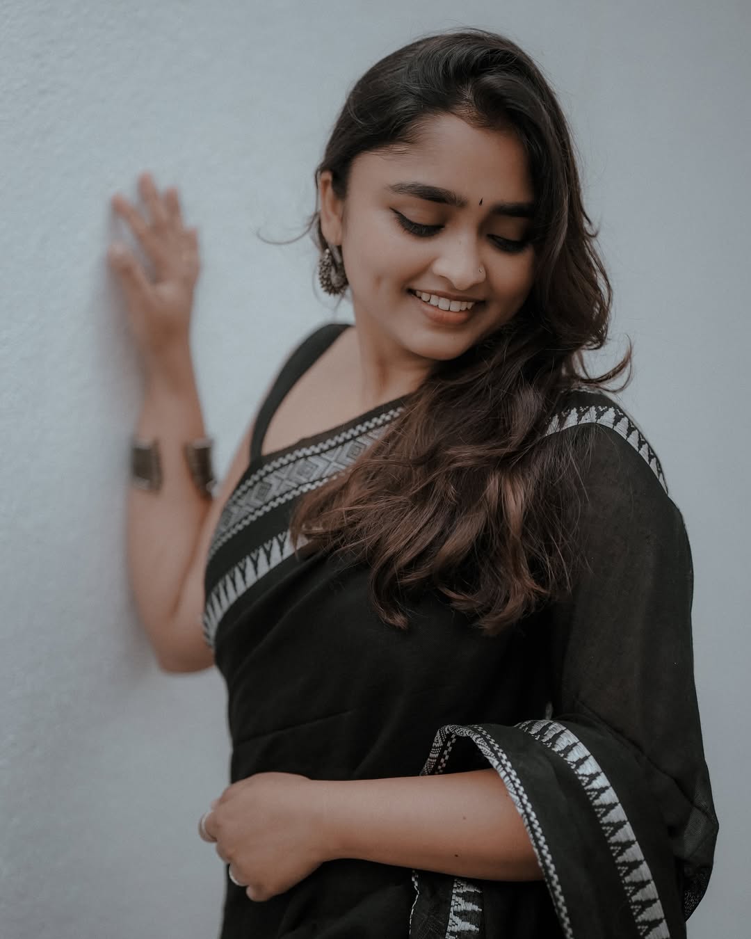 Women's Elegant Black Saree with Silver Border