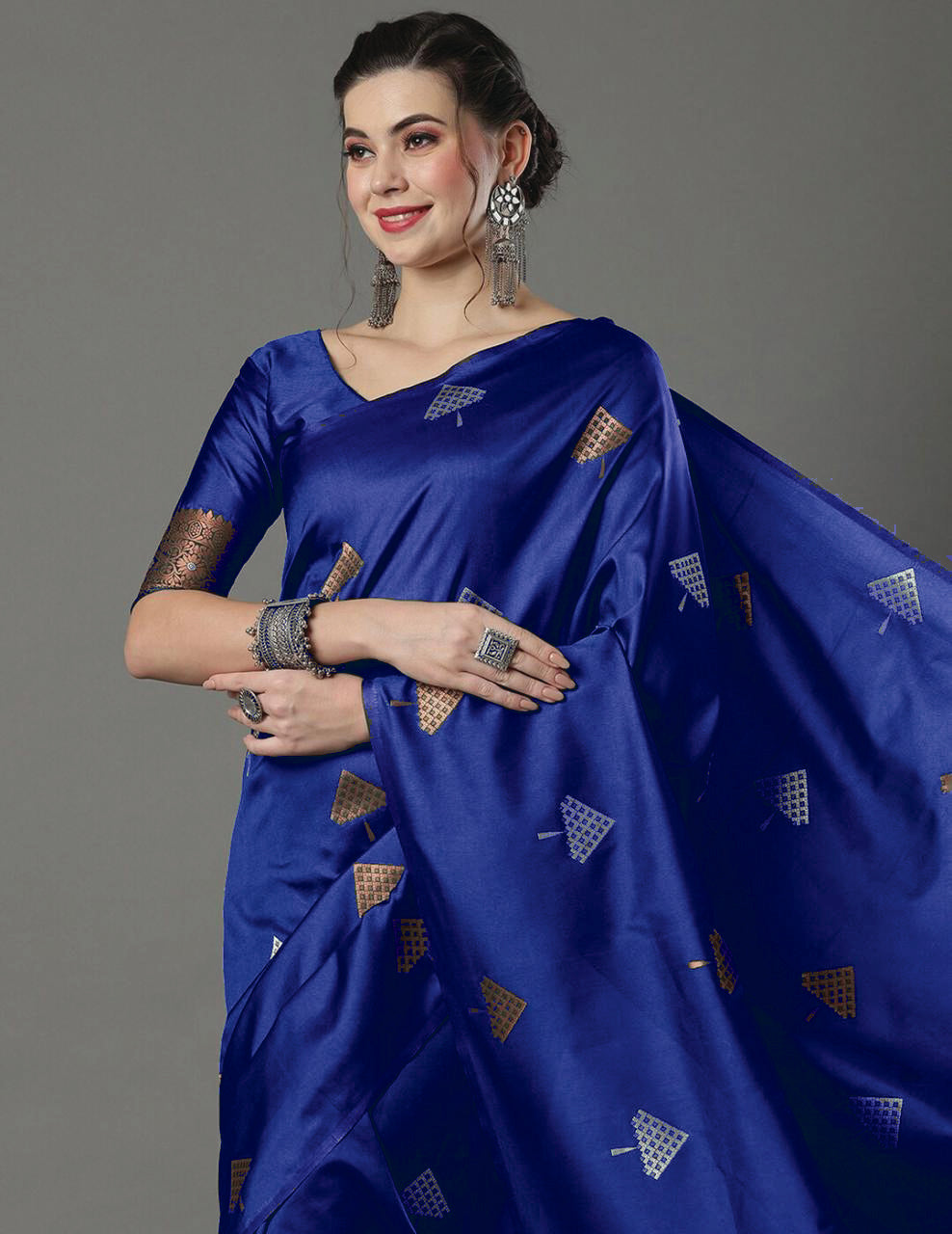 Royal Blue Silk Saree with Elegant Zari Motifs & Rich Woven Border