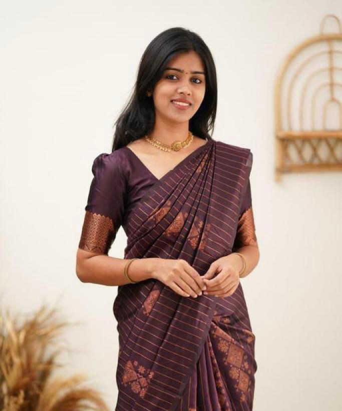 Elegant Wine Designer Saree with Copper Woven Pattern