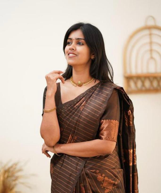 Royal Chocolate Brown Designer Saree with Copper Woven Pattern