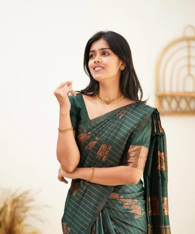 Royal Green Designer Saree with Copper Woven Pattern