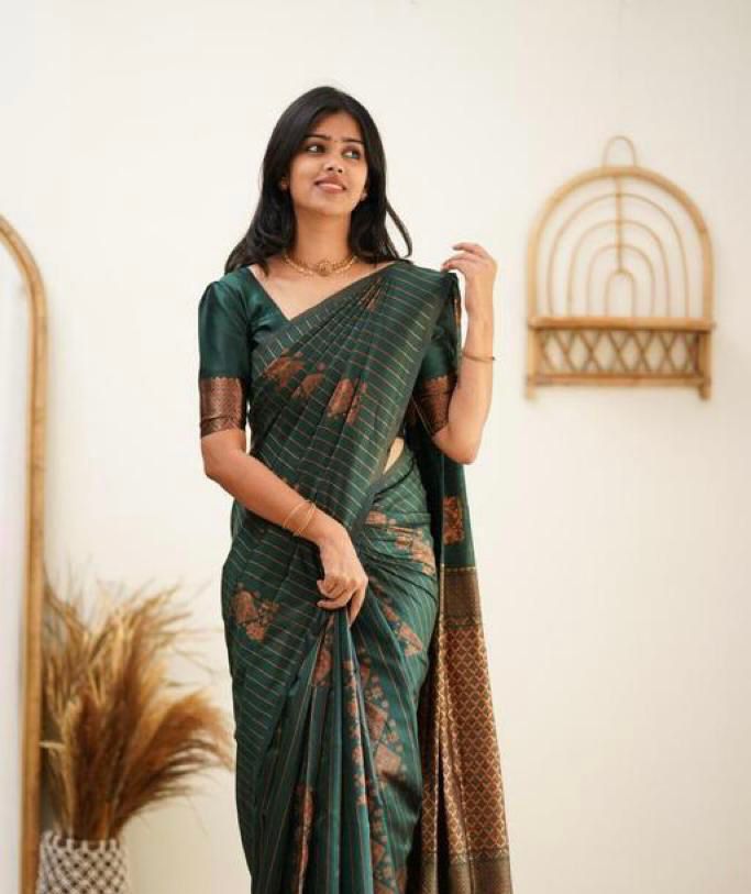 Royal Green Designer Saree with Copper Woven Pattern