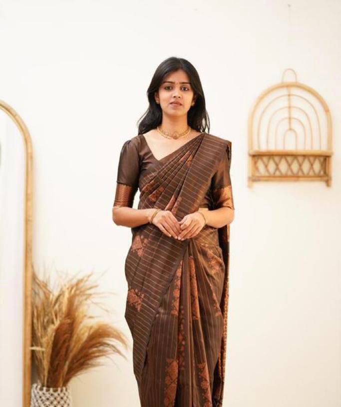 Royal Chocolate Brown Designer Saree with Copper Woven Pattern