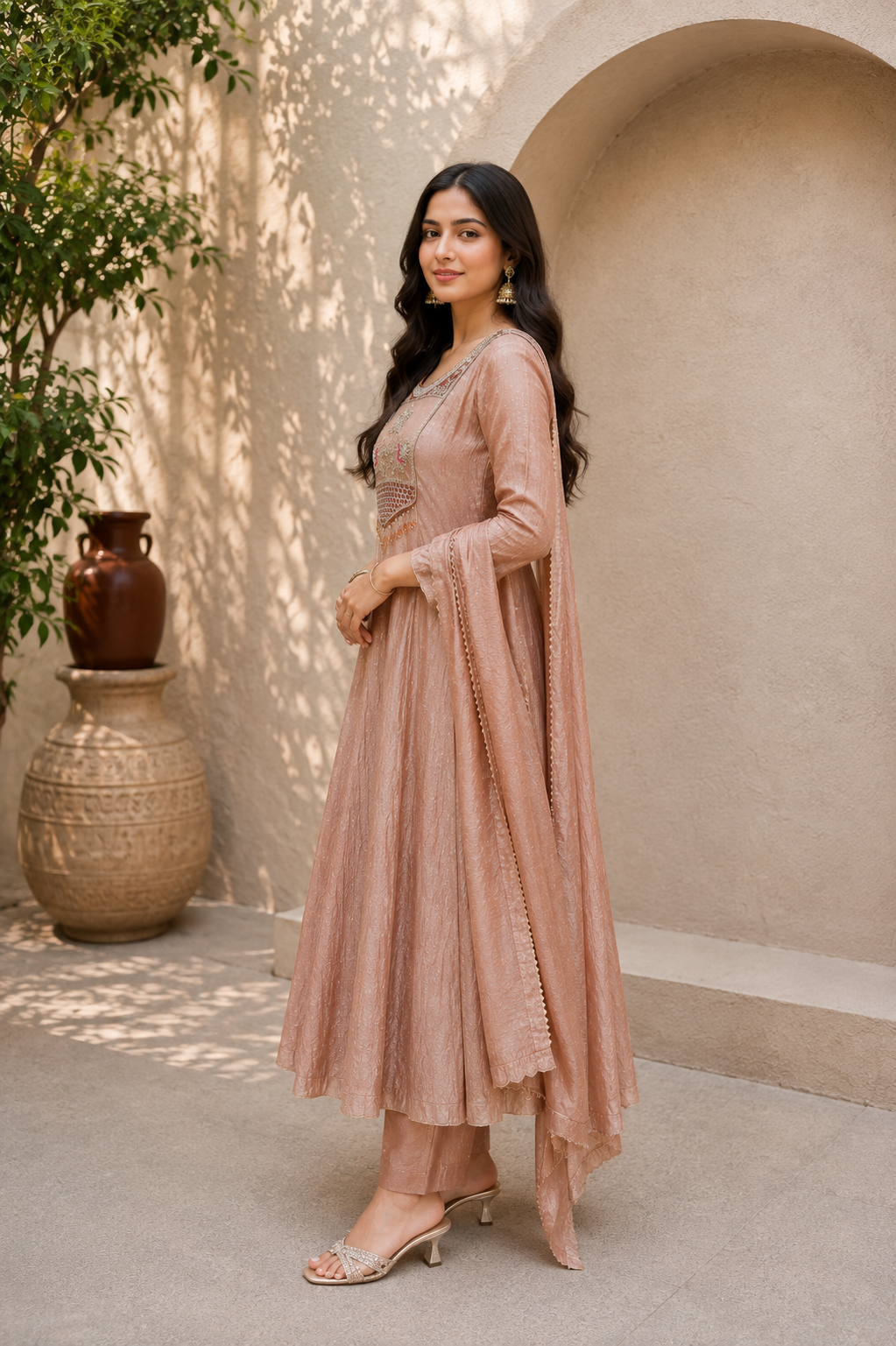 Premium Blush Pink Embroidered Anarkali Kurta Set with Dupatta