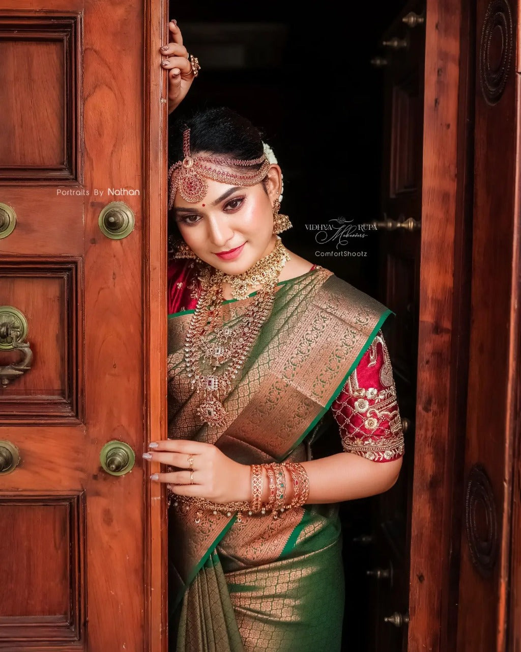 Printed Banarasi Jacquard Saree  (Green)