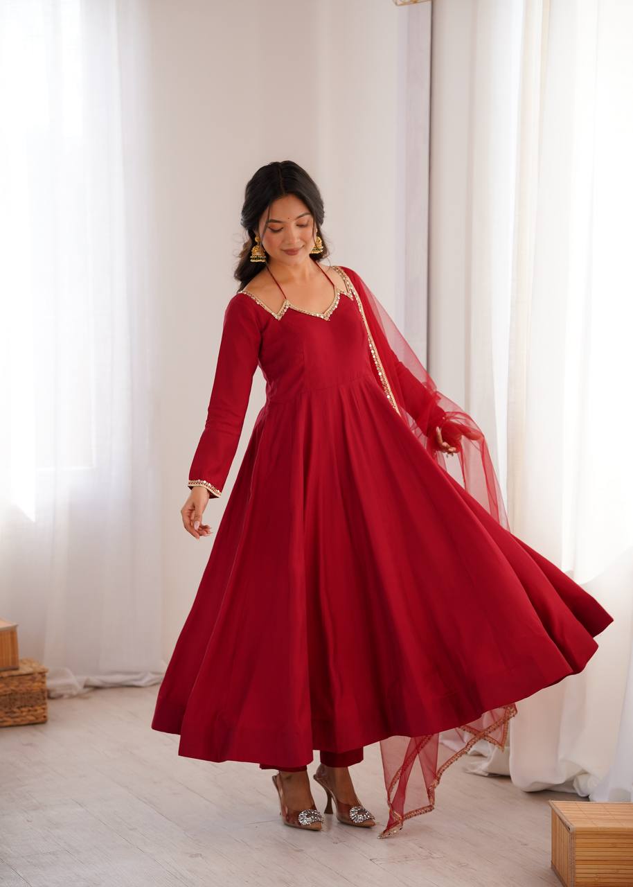 Premium Red Anarkali Suit Set with Dupatta – Elegant Festive & Party Wear