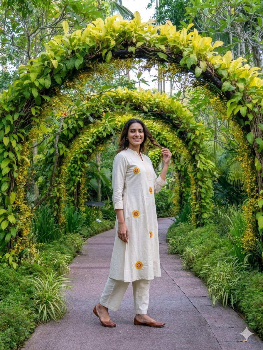 Elegant Off White Sunflower Print Kurta Pant Set for Women