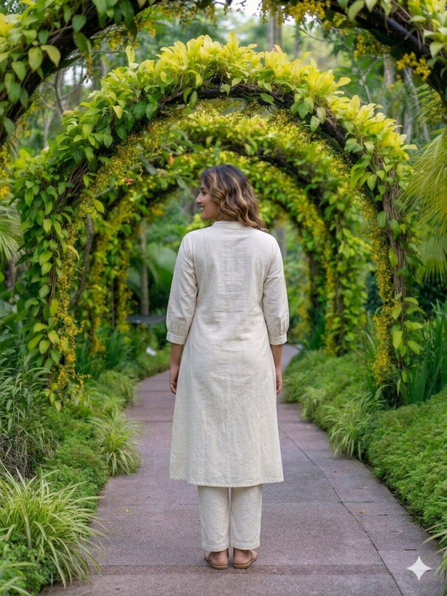 Elegant Off White Sunflower Print Kurta Pant Set for Women