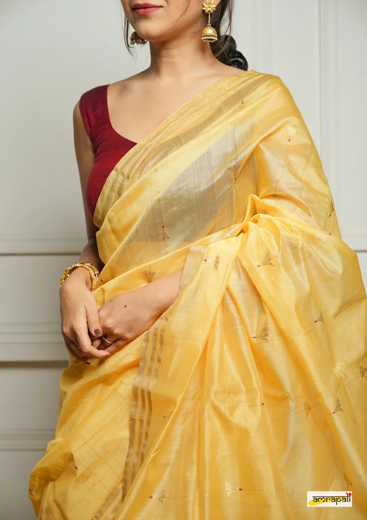 Women's Yellow Organza Saree with Golden Border