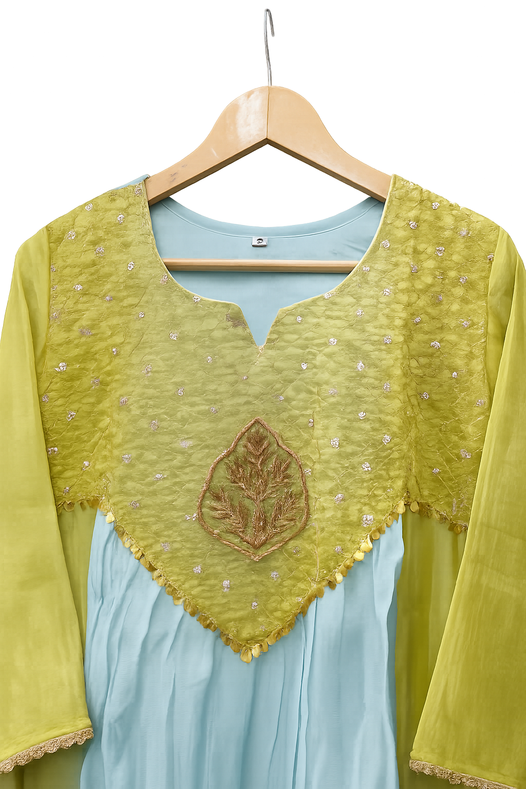 Sky Blue & Lime Green Embroidered Kurta Set with Dupatta for Women