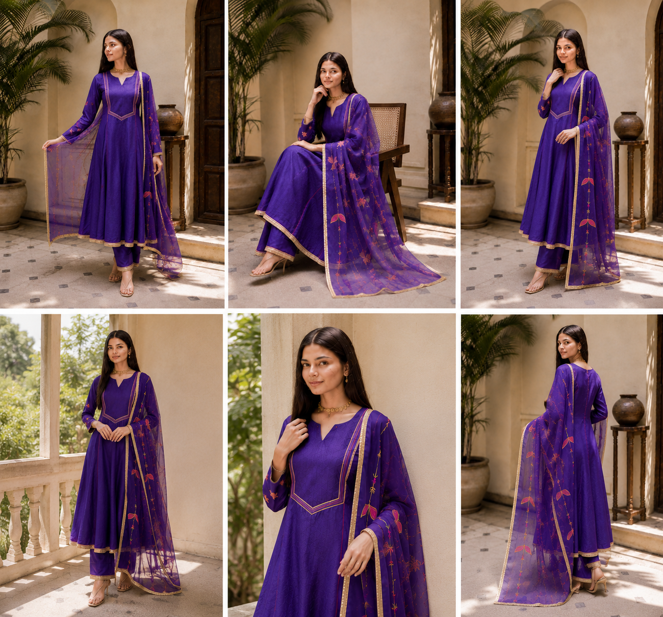 Royal Purple Mul Chanderi Embroidered Anarkali Suit Set