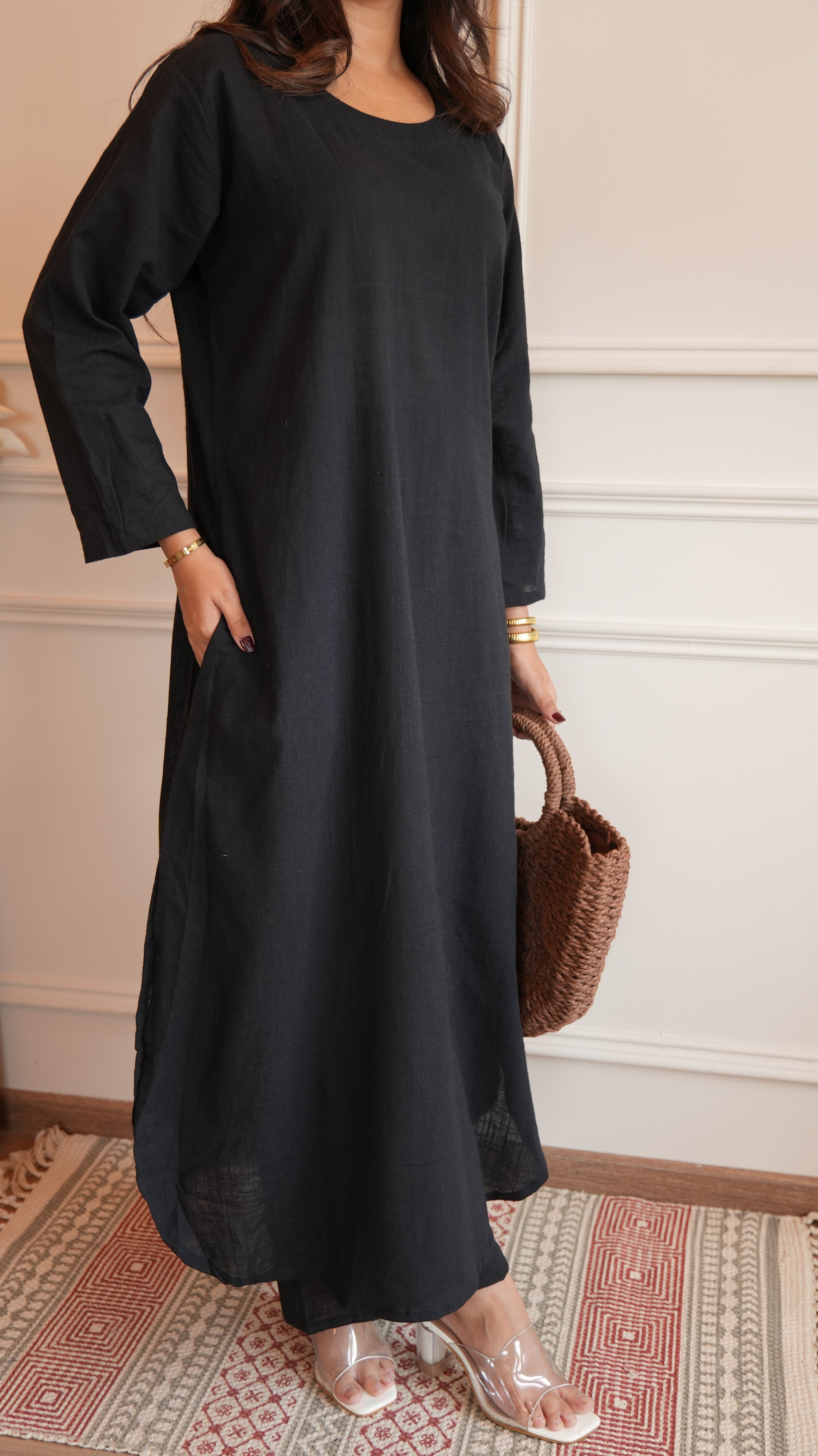 Women's Cotton Kurta pant sets - Black