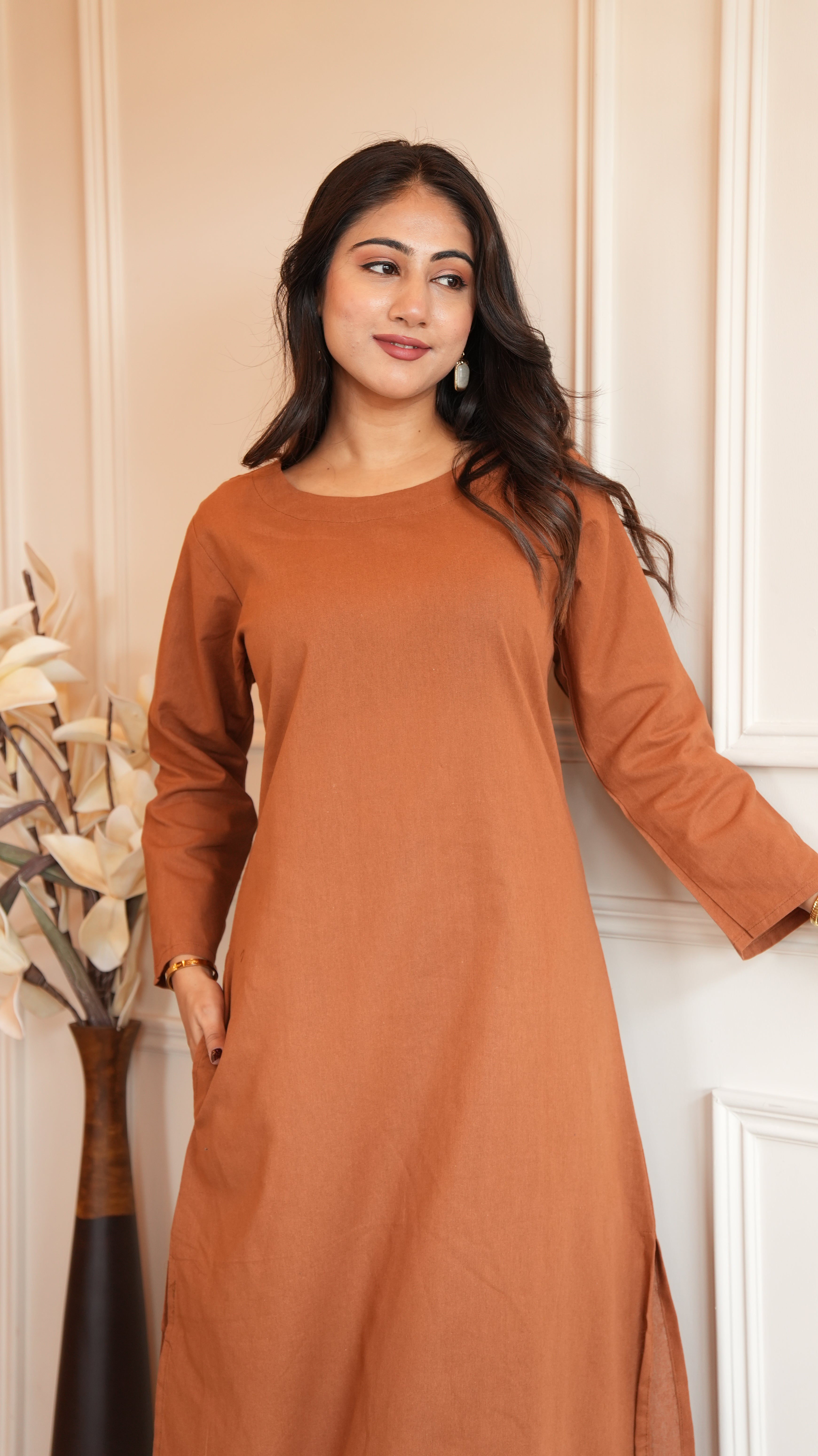 Women's Cotton Kurta pant sets - Brown