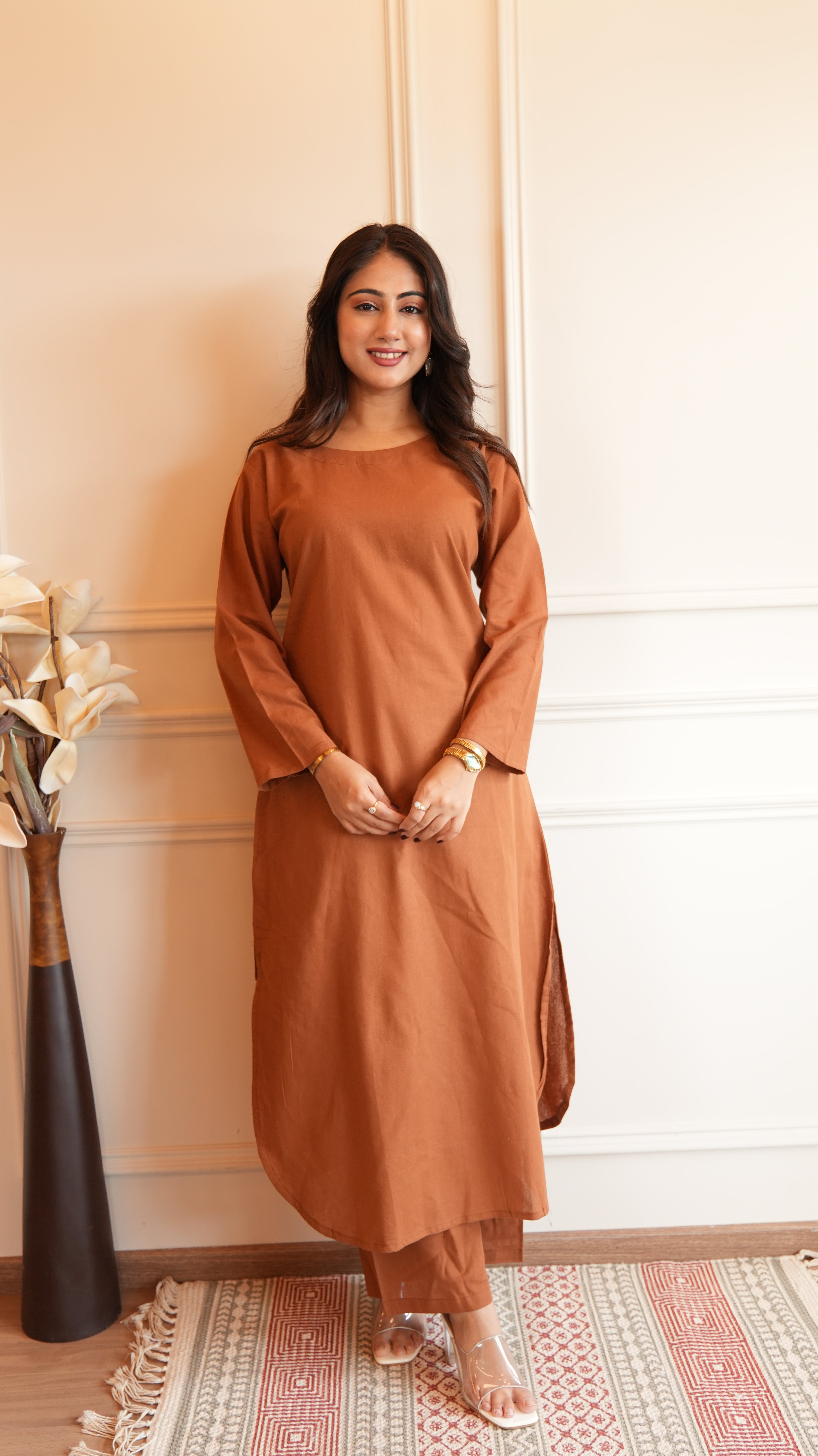 Women's Cotton Kurta pant sets - Brown