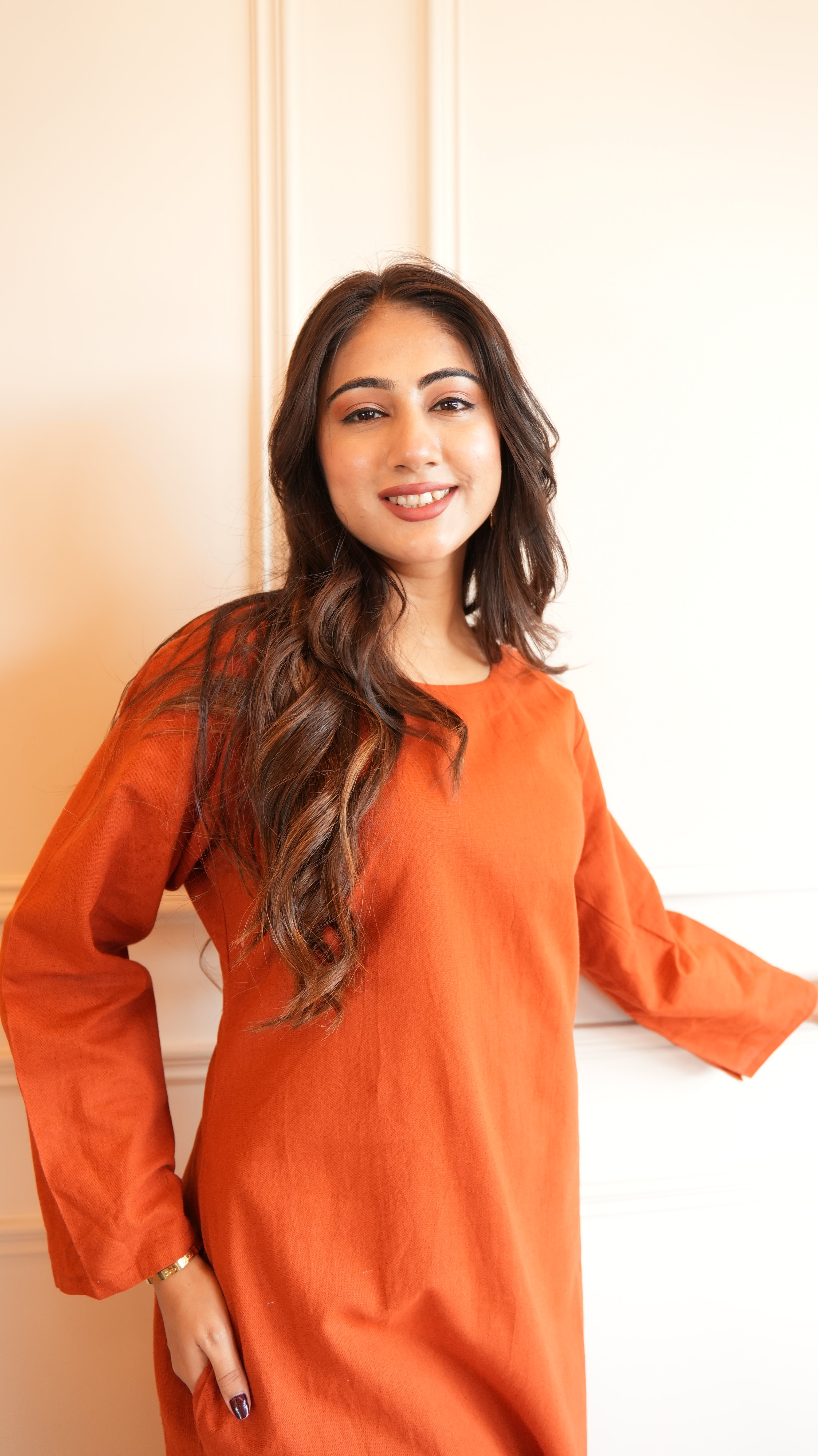 Women's Cotton Kurta pant sets - Rust