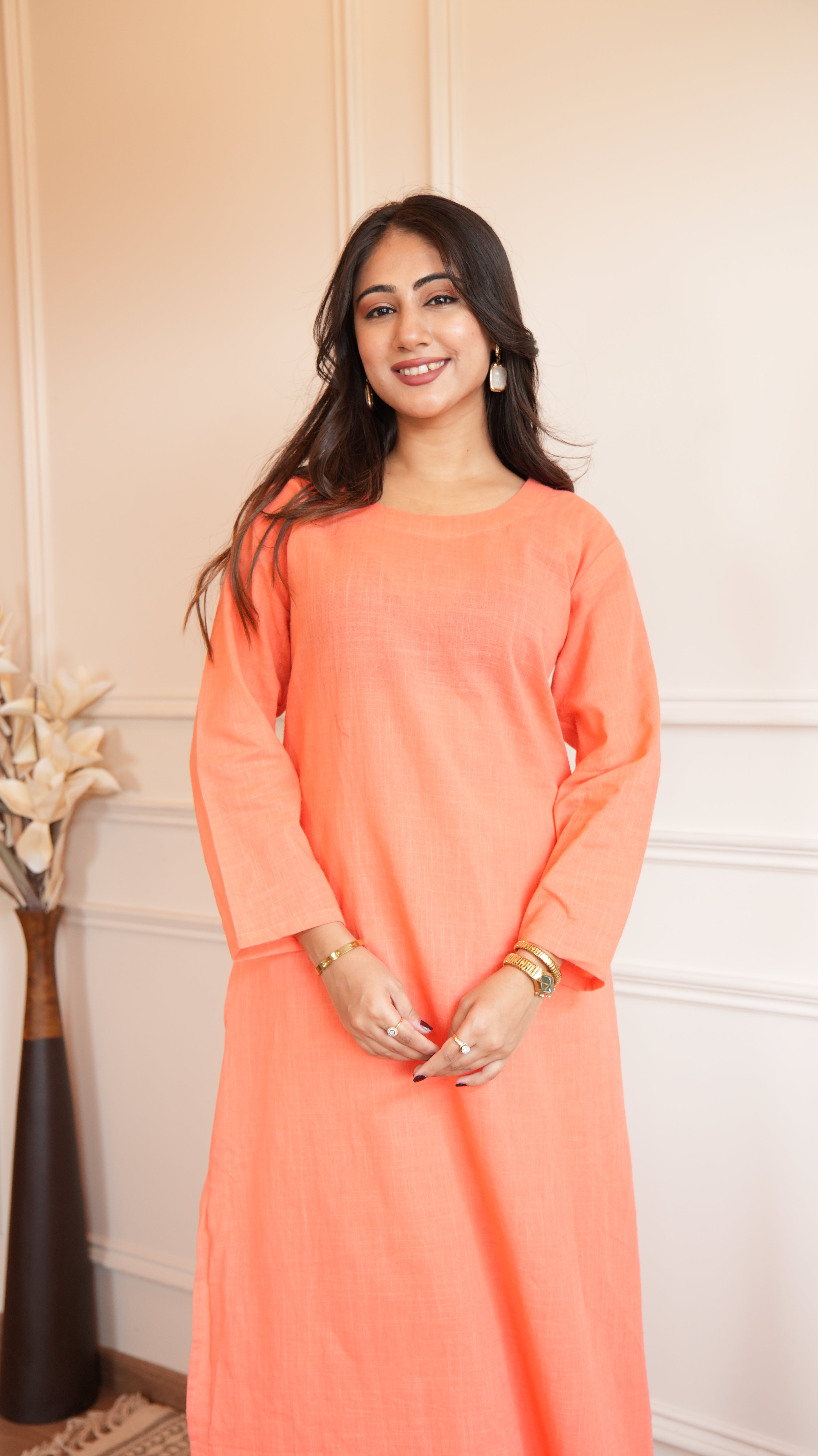 Women's Cotton Kurta pant sets - Orange