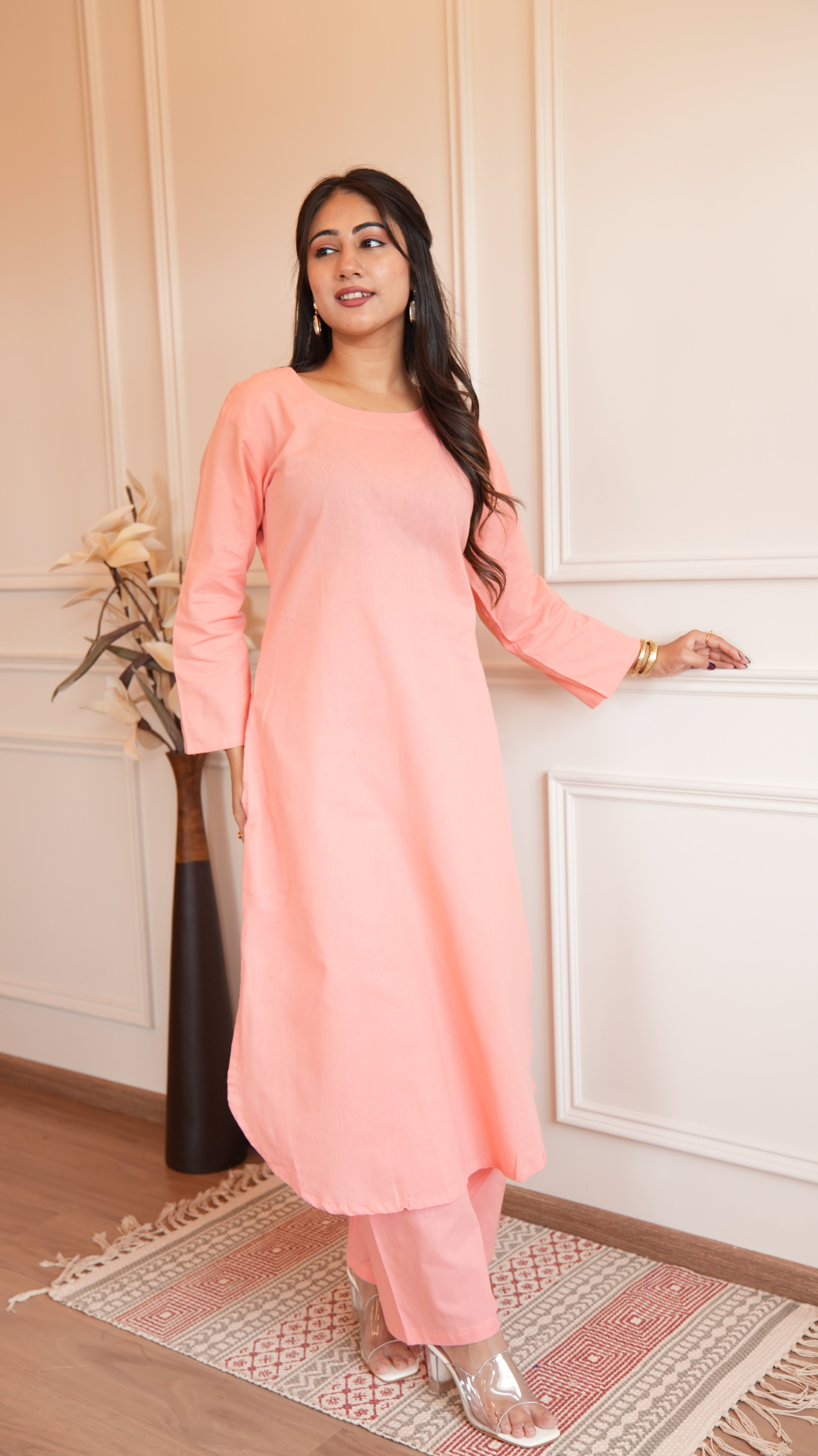 Women's Cotton Kurta pant sets - Light Pink