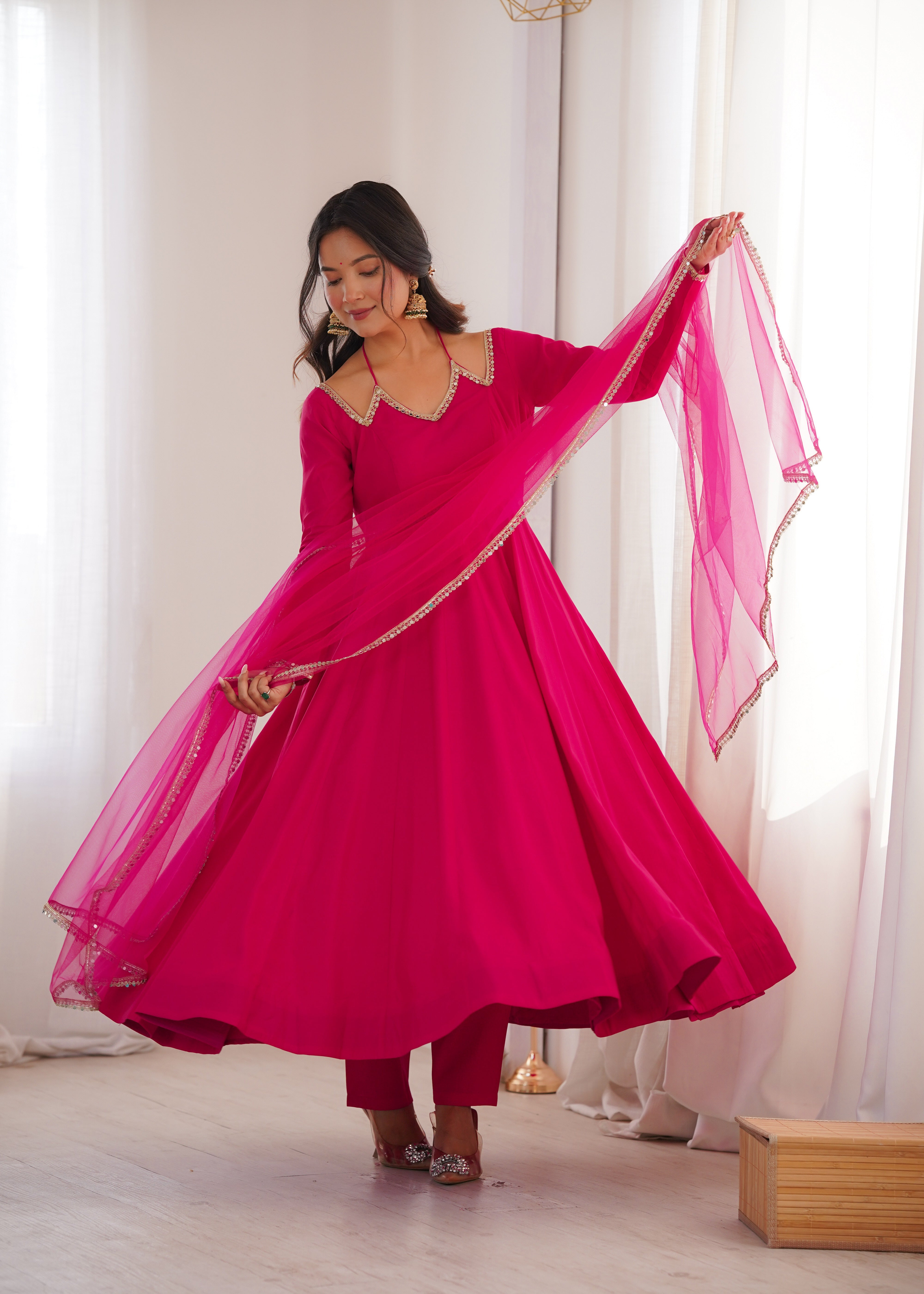 Premium Pink Anarkali Suit Set with Dupatta – Elegant Festive & Party Wear