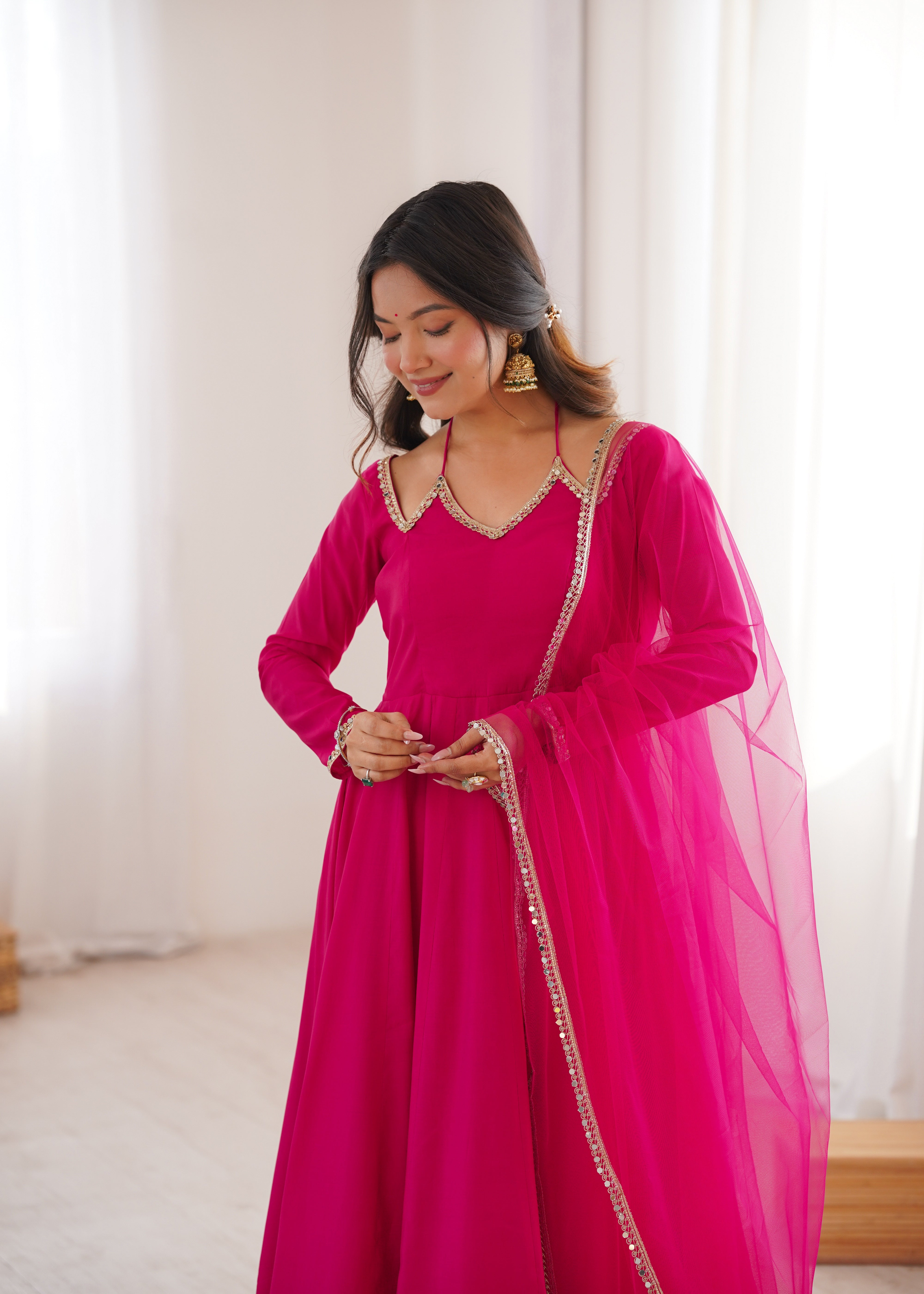 Premium Pink Anarkali Suit Set with Dupatta – Elegant Festive & Party Wear
