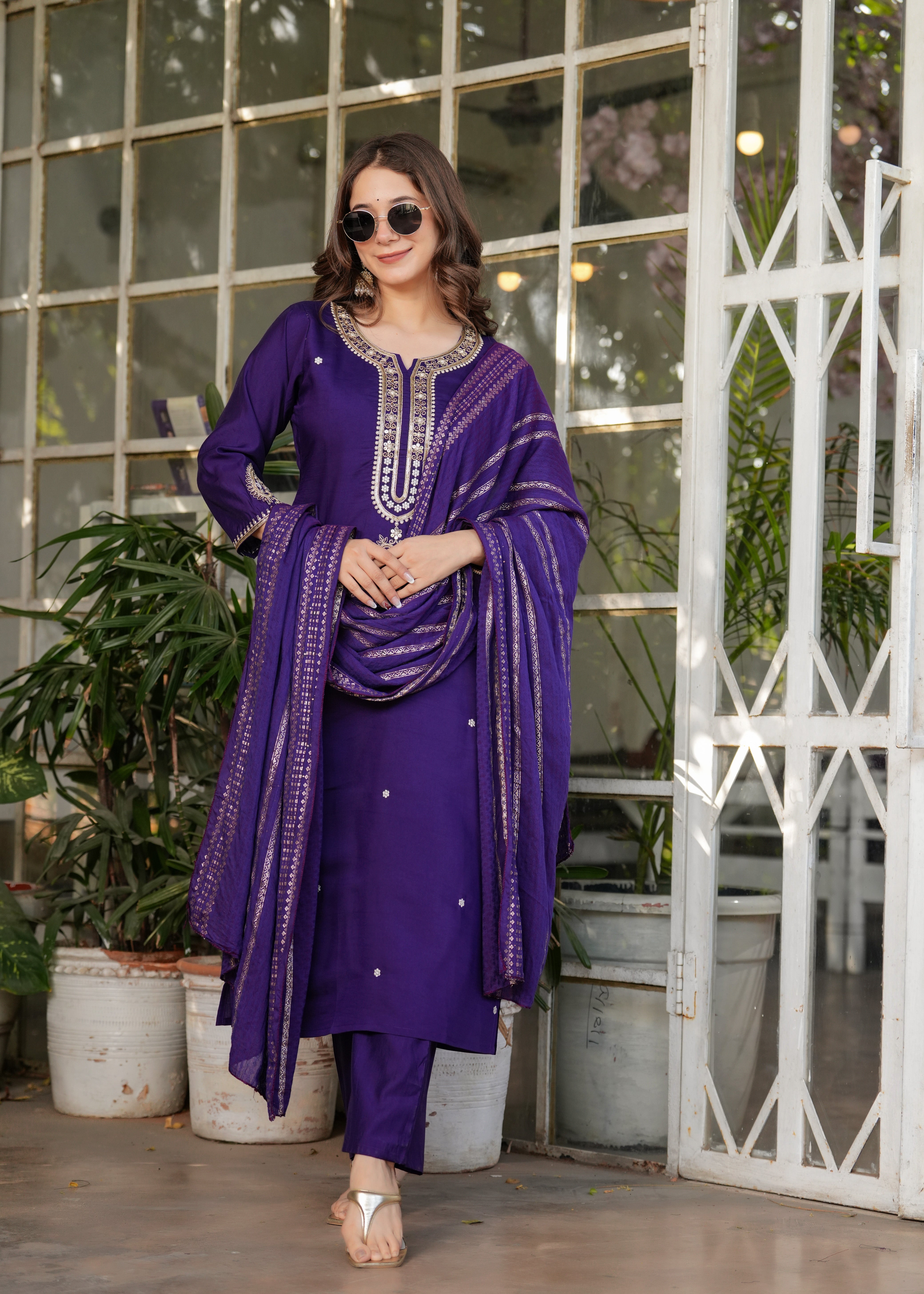 Elegant Purple Embroidered Kurta Pant Set with Designer Dupatta for Women