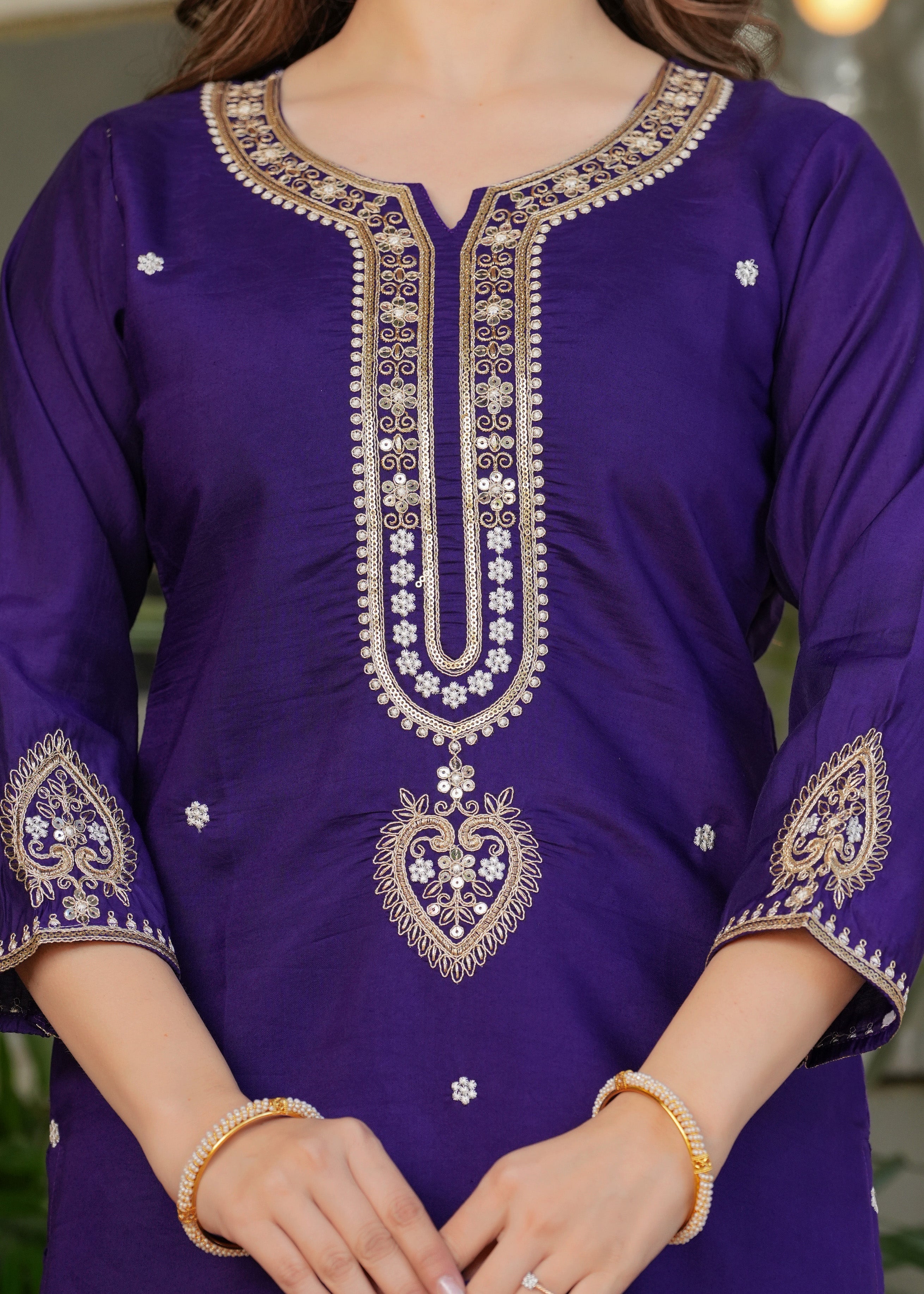 Elegant Purple Embroidered Kurta Pant Set with Designer Dupatta for Women