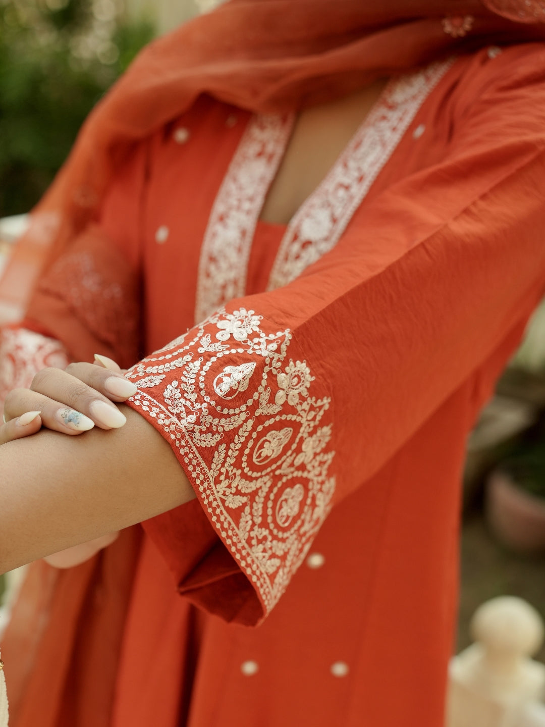Elegant Rust Orange Embroidered Anarkali Kurta Set for Women