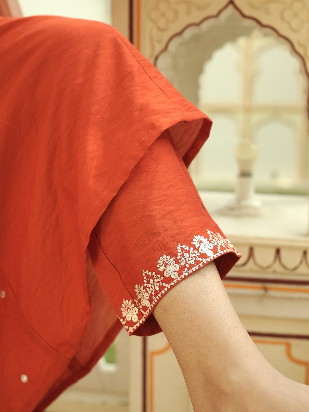 Elegant Rust Orange Embroidered Anarkali Kurta Set for Women