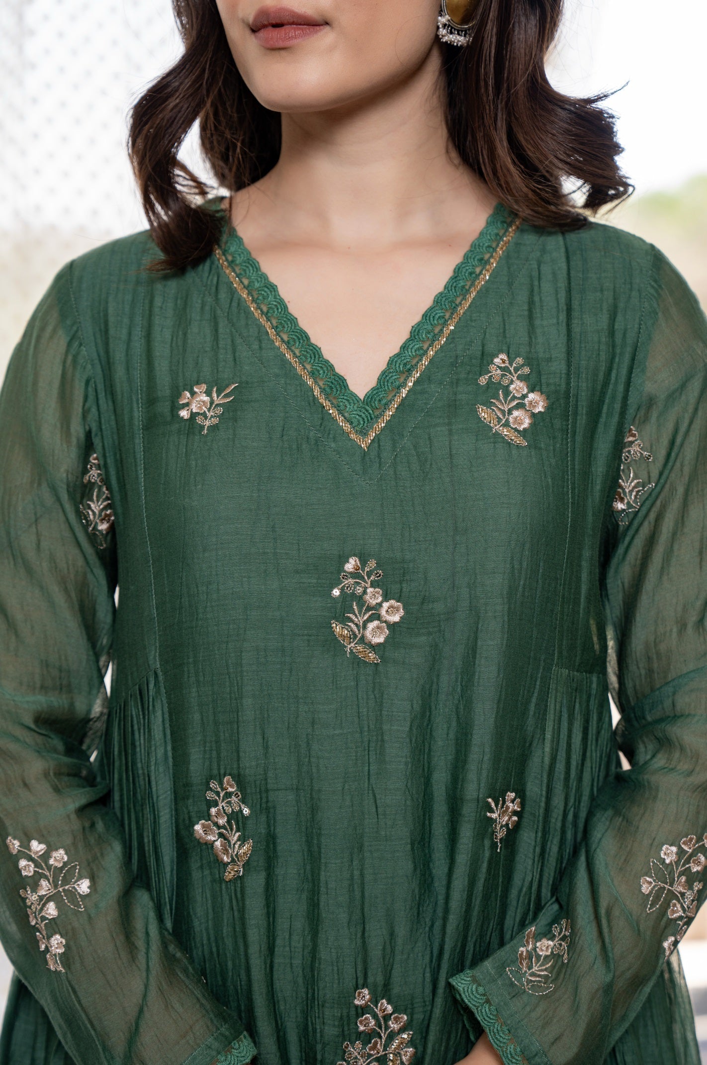 Elegant Green Embroidered Anarkali Kurta Set with Dupatta for Women