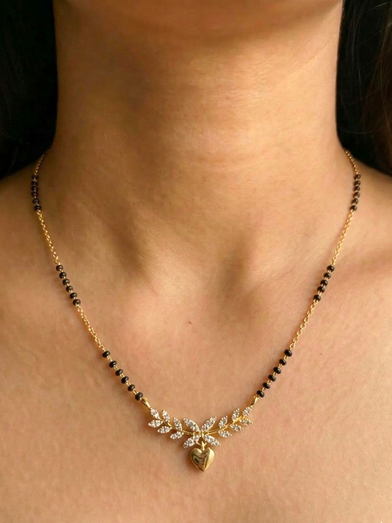 Elegant Leaf Design Mangalsutra with Heart Drop Pendant
