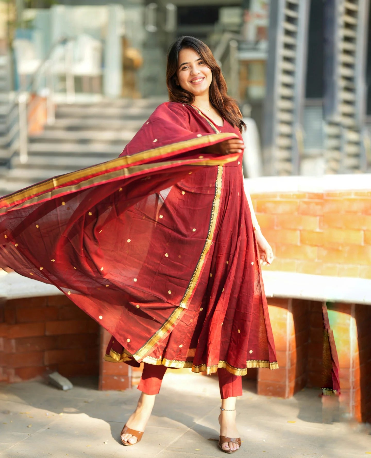 Maroon Anarkali Suit Set