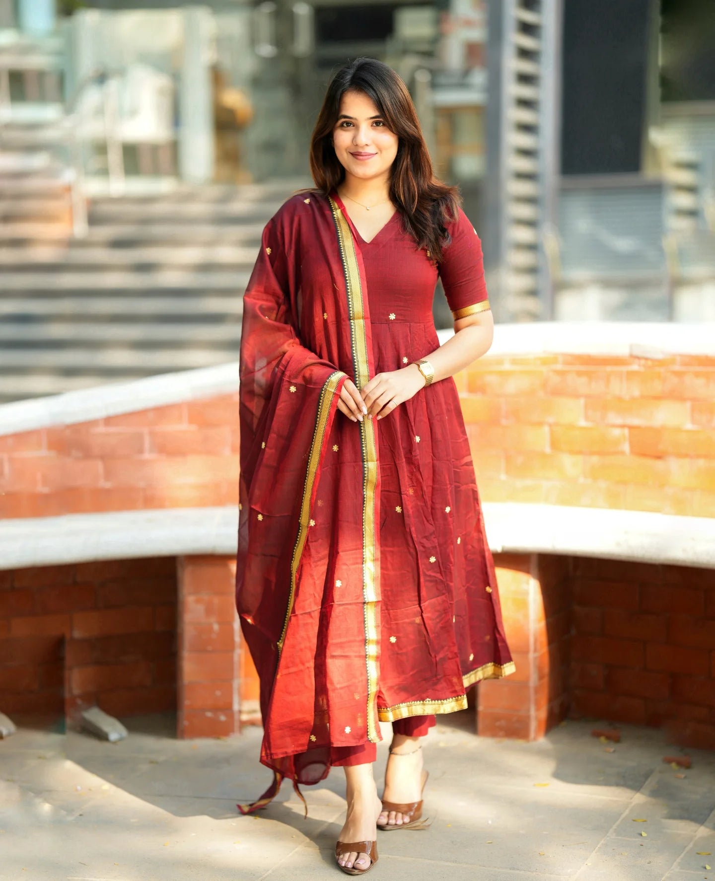 Maroon Anarkali Suit Set