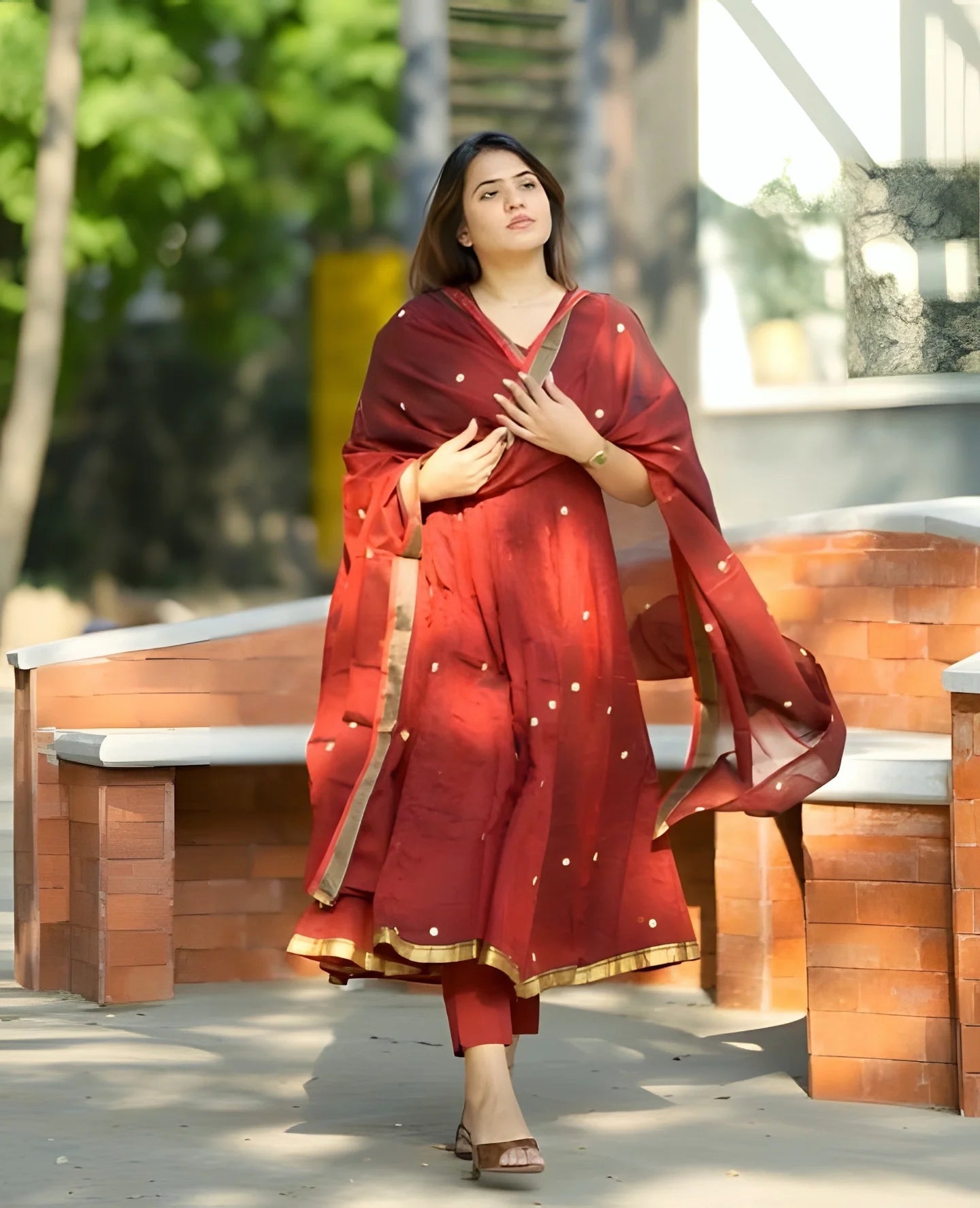 Maroon Anarkali Suit Set