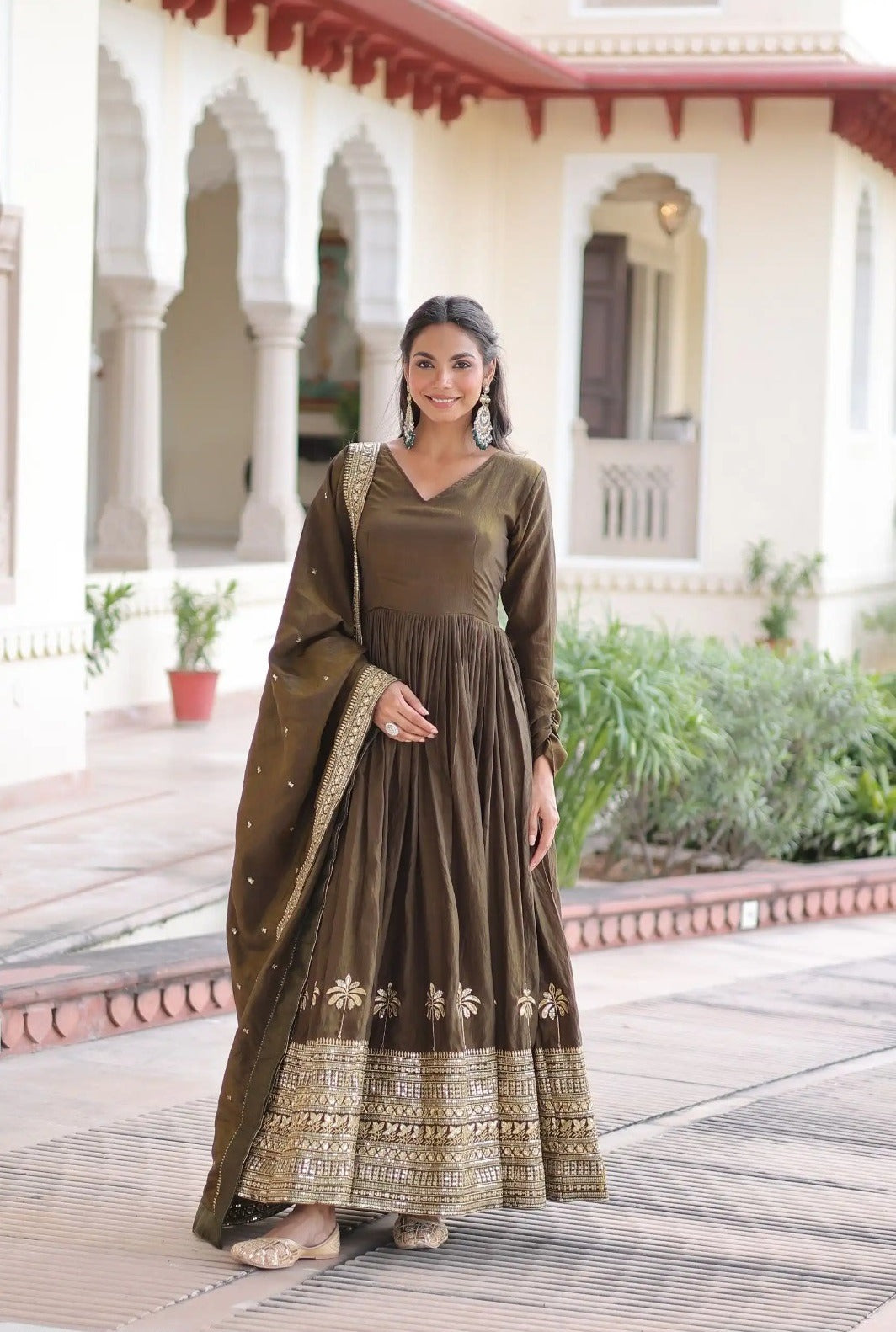 Elegant Olive Ethnic Anarkali Set for Women