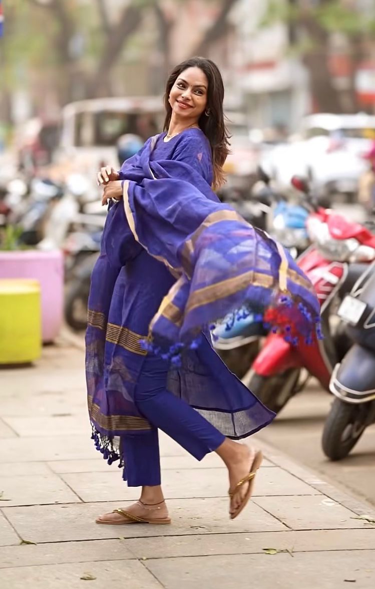 Blue Gold Designer jacquard Suit Set with Dupatta