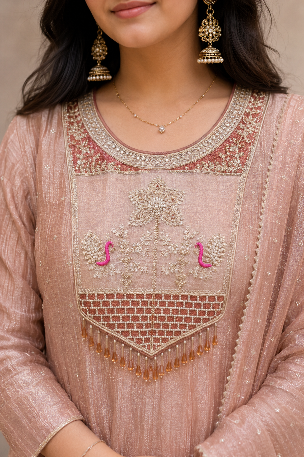 Premium Blush Pink Embroidered Anarkali Kurta Set with Dupatta